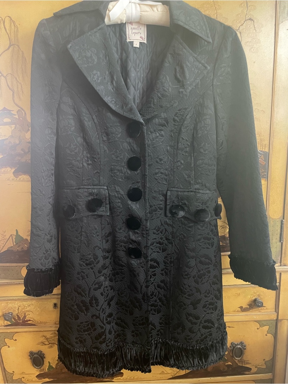 RARE NANETTE LEPORE VTG Y2K BLACK FLORAL BROCADE VELVET COAT JACKET S 4 LIKE NEW